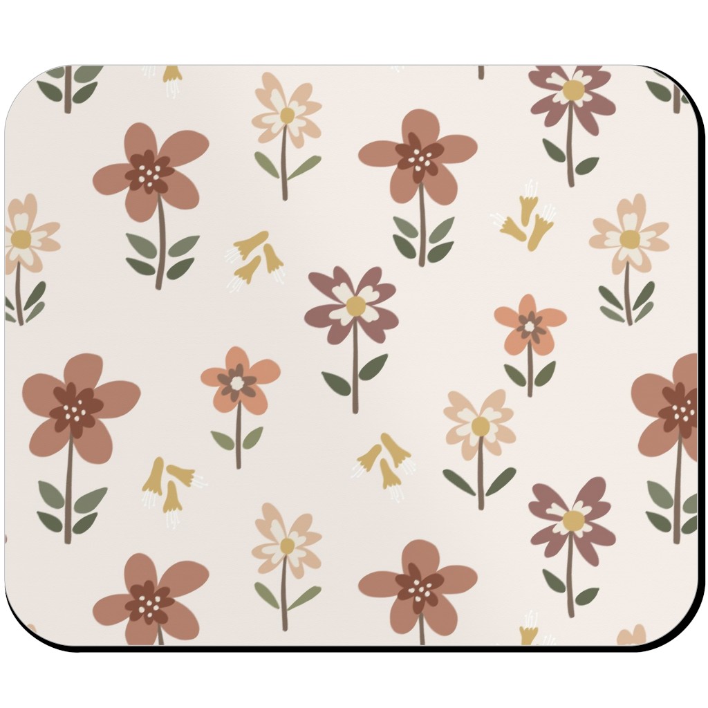 Cute Daisies & Foxgloves Floral - Earth Tones Mouse Pad, Rectangle, Pink, Bright Pink