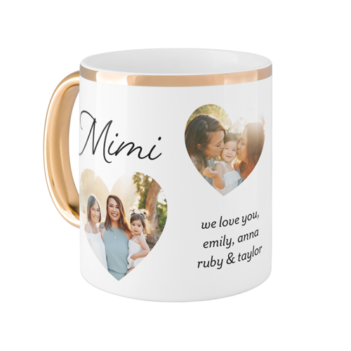 Heart Cutout Trio Mug, Gold Handle,  , 11oz, White