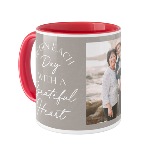 Begin Each Day Mug, Red, , 11oz, Brown, taupe