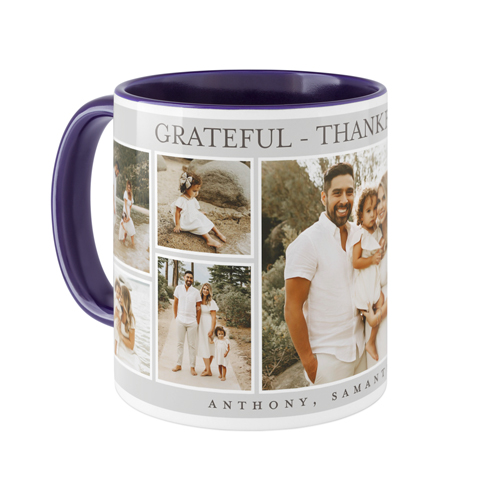 Grateful Thankful Blessed Frames Mug, Blue, , 11oz, Gray, silver lining