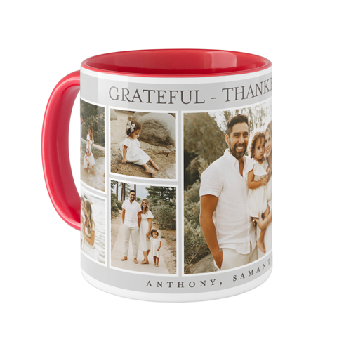 Grateful Thankful Blessed Frames Mug, Red,  , 11oz, Gray