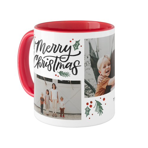 Merry Christmas Evergreen Mug, Red,  , 11oz, White