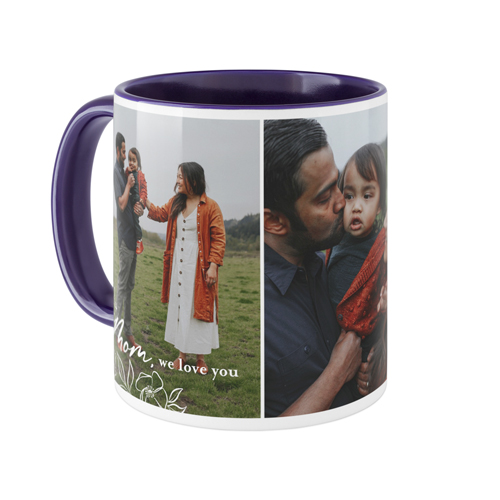 Mom Floral Corners Mug, Blue, , 11oz, White, white