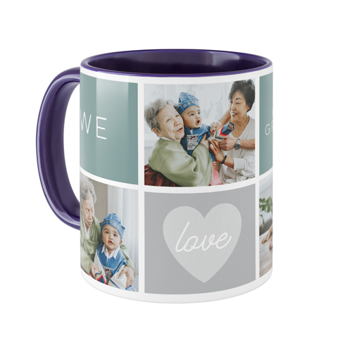 We Love Heart Grid Mug, Blue, , 11oz, Blue, cedar