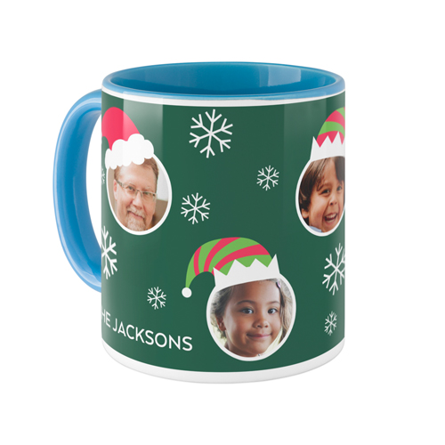 Festive Floating Faces Mug, Light Blue, , 11oz, Green, spruce