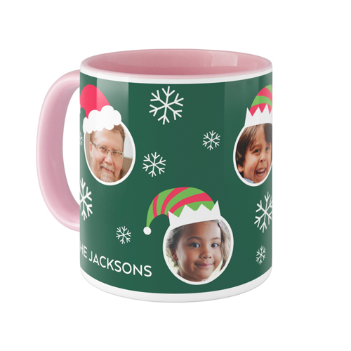 Festive Floating Faces Mug, Pink, , 11oz, Green, spruce