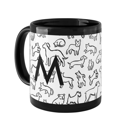 Outlined Dogs Custom Text Mug, Black,  , 11oz, Multicolor