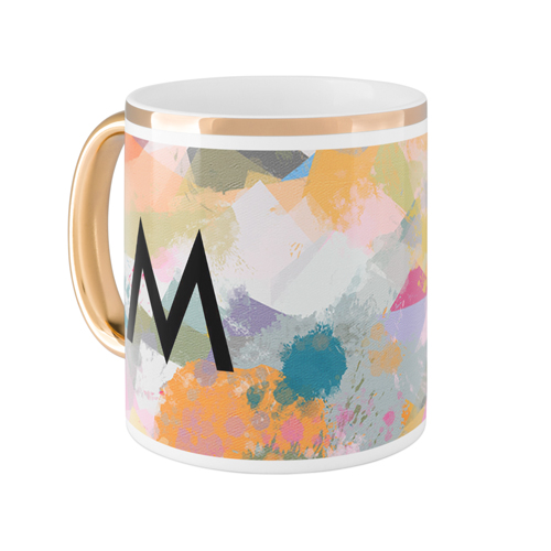 Abstract Colors Custom Text Mug, Gold Handle,  , 11oz, Multicolor