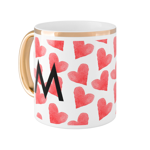 Heart Flutter Custom Text Mug, Gold Handle,  , 11oz, Multicolor