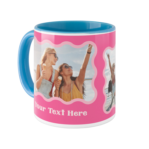 Bold Waves Mug, Light Blue, , 11oz, Pink, peony