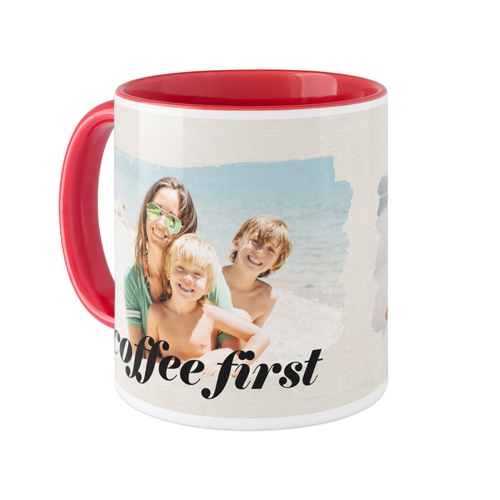 Brushstrokes Mug, Red, , 11oz, Beige, antique white