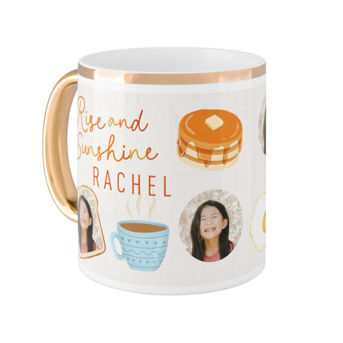 Floating Faces and Coffee Mug, Gold Handle, , 11oz, Beige, antique white