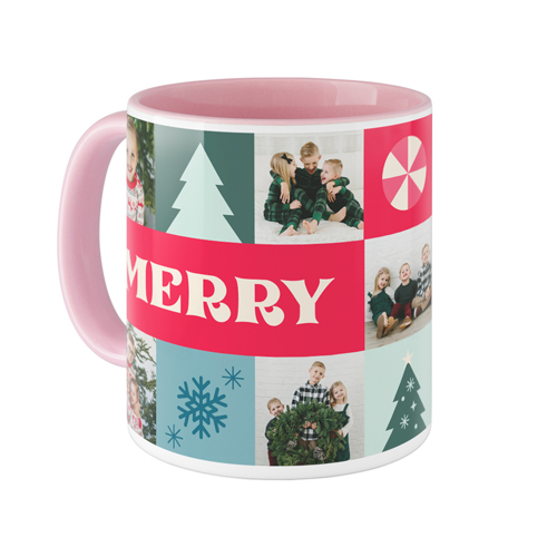 Merry Grid Mug, Pink, , 11oz, Red, bright red