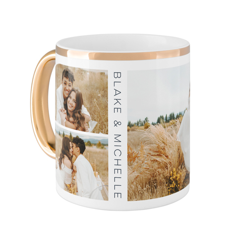 Modern Vertical Text Mug, Gold Handle,  , 11oz, White