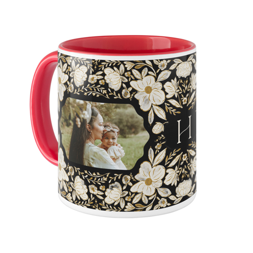 Classic Monogram Floral Mug, Red, , 11oz, Black, black