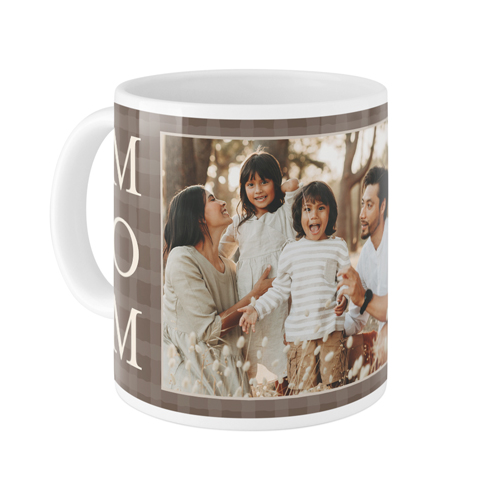 Rustic Plaid Mom Mug, White, , 11oz, Beige, antique white