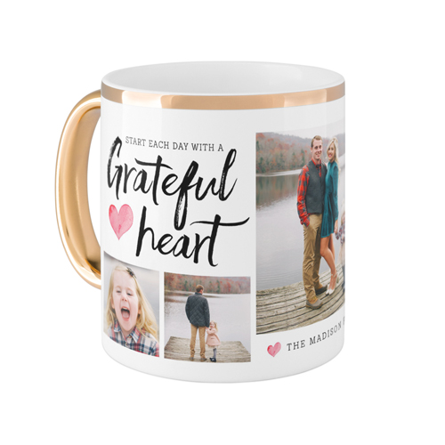 Grateful Heart Mug, Gold Handle,  , 11oz, White