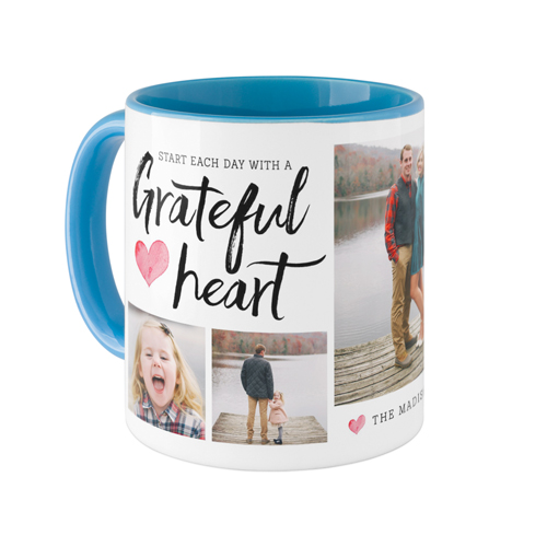 Grateful Heart Mug, Light Blue,  , 11oz, White