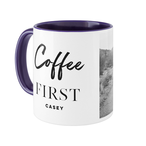Coffee First Mug, Blue, , 11oz, White, white