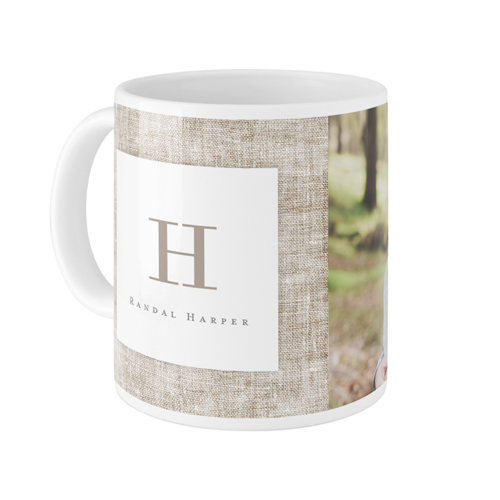 Linen Monogram Mug, White,  , 11oz, Brown
