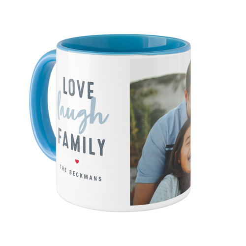 Love Laugh Family Mug, Light Blue,  , 11oz, White