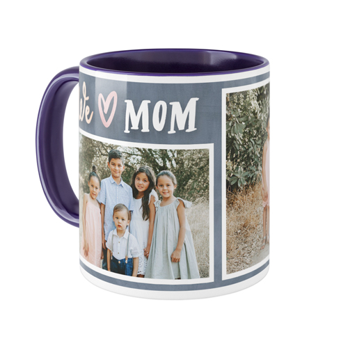 Modern We Heart Mom Mug, Blue,  , 11oz, Gray