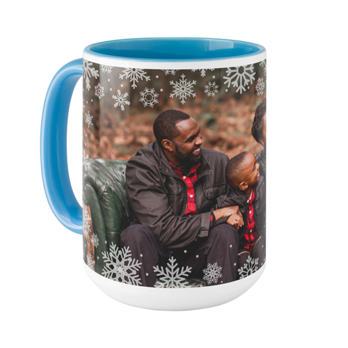 Snowflake Border Mug, Light Blue, , 15oz, White, white