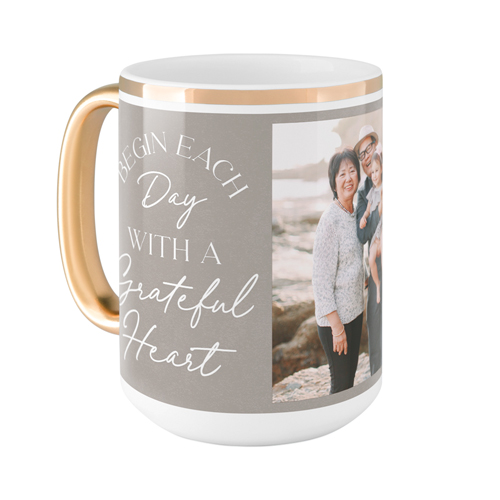 Begin Each Day Mug, Gold Handle, , 15oz, Brown, taupe