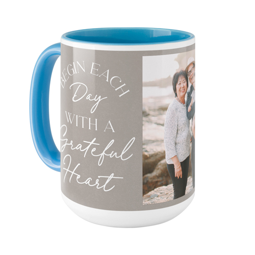 Begin Each Day Mug, Light Blue, , 15oz, Brown, taupe