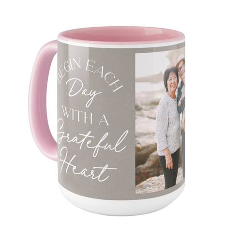 Begin Each Day Mug, Pink, , 15oz, Brown, taupe