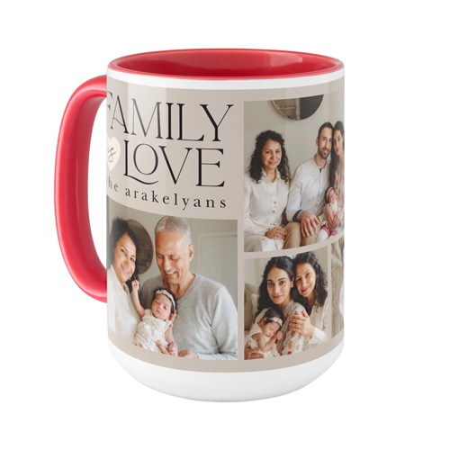 Family Is Love Mug, Red, , 15oz, Brown, taupe