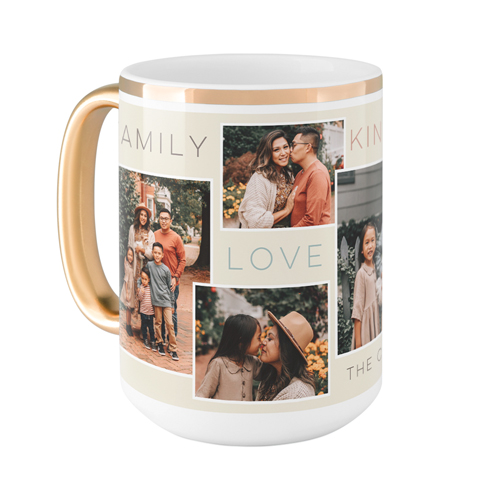 Family Love Kindness Frames Mug, Gold Handle,  , 15oz, Beige