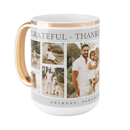 Grateful Thankful Blessed Frames Mug, Gold Handle,  , 15oz, Gray