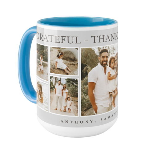 Grateful Thankful Blessed Frames Mug, Light Blue,  , 15oz, Gray