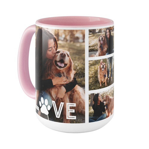 Love Pawprint Mug, Pink, , 15oz, White, white