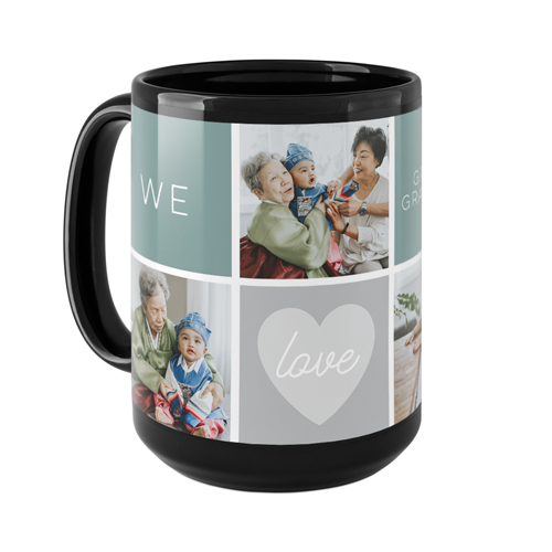 We Love Heart Grid Mug, Black, , 15oz, Blue, cedar