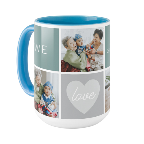 We Love Heart Grid Mug, Light Blue,  , 15oz, Blue