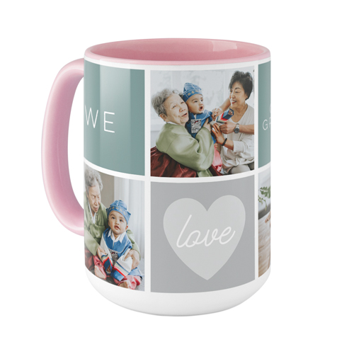 We Love Heart Grid Mug, Pink,  , 15oz, Blue