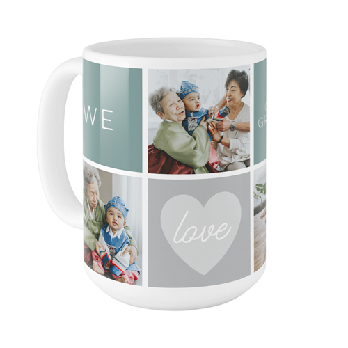 We Love Heart Grid Mug, White, , 15oz, Blue, cedar