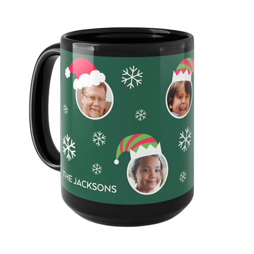 Festive Floating Faces Mug, Black, , 15oz, Green, spruce