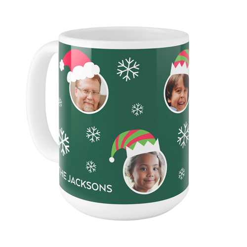 Festive Floating Faces Mug, White, , 15oz, Green, spruce