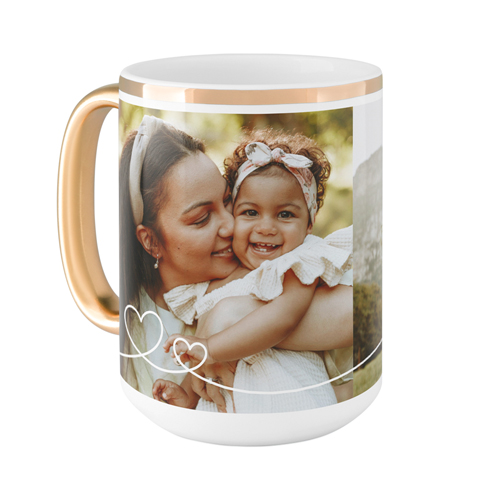 Swirl Heart Mug, Gold Handle,  , 15oz, White