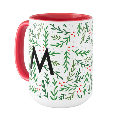 Holly Sprigs Custom Text Mug, Red,  , 15oz, Multicolor