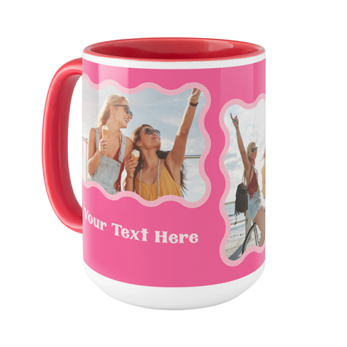 Bold Waves Mug, Red, , 15oz, Pink, peony