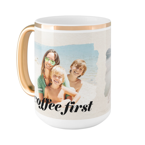 Brushstrokes Mug, Gold Handle,  , 15oz, Beige