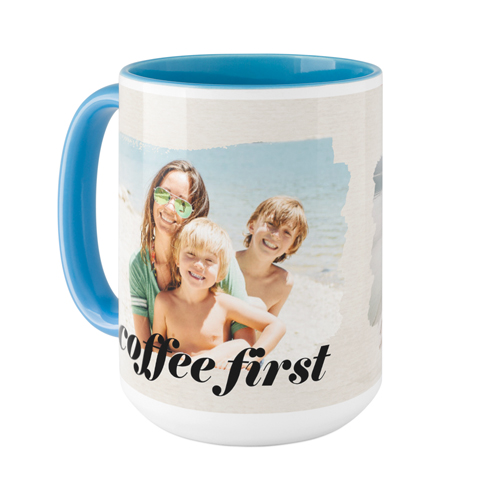 Brushstrokes Mug, Light Blue, , 15oz, Beige, antique white