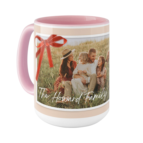 Holiday Bow Mug, Pink,  , 15oz, Beige
