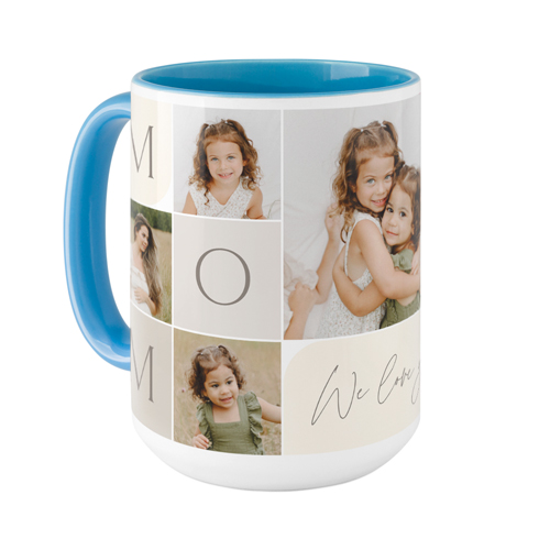 Mom Color Grid Mug, Light Blue, , 15oz, Beige, antique white