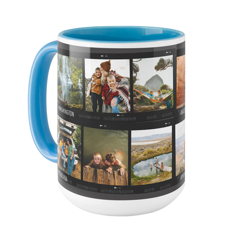 Travel Film Collage Mug, Light Blue,  , 15oz, Gray