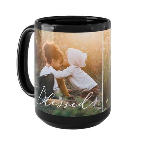 Blessed Script Mug, Black,  , 15oz, White